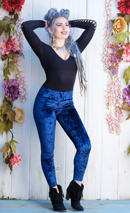 Blue velvet leggings best sale