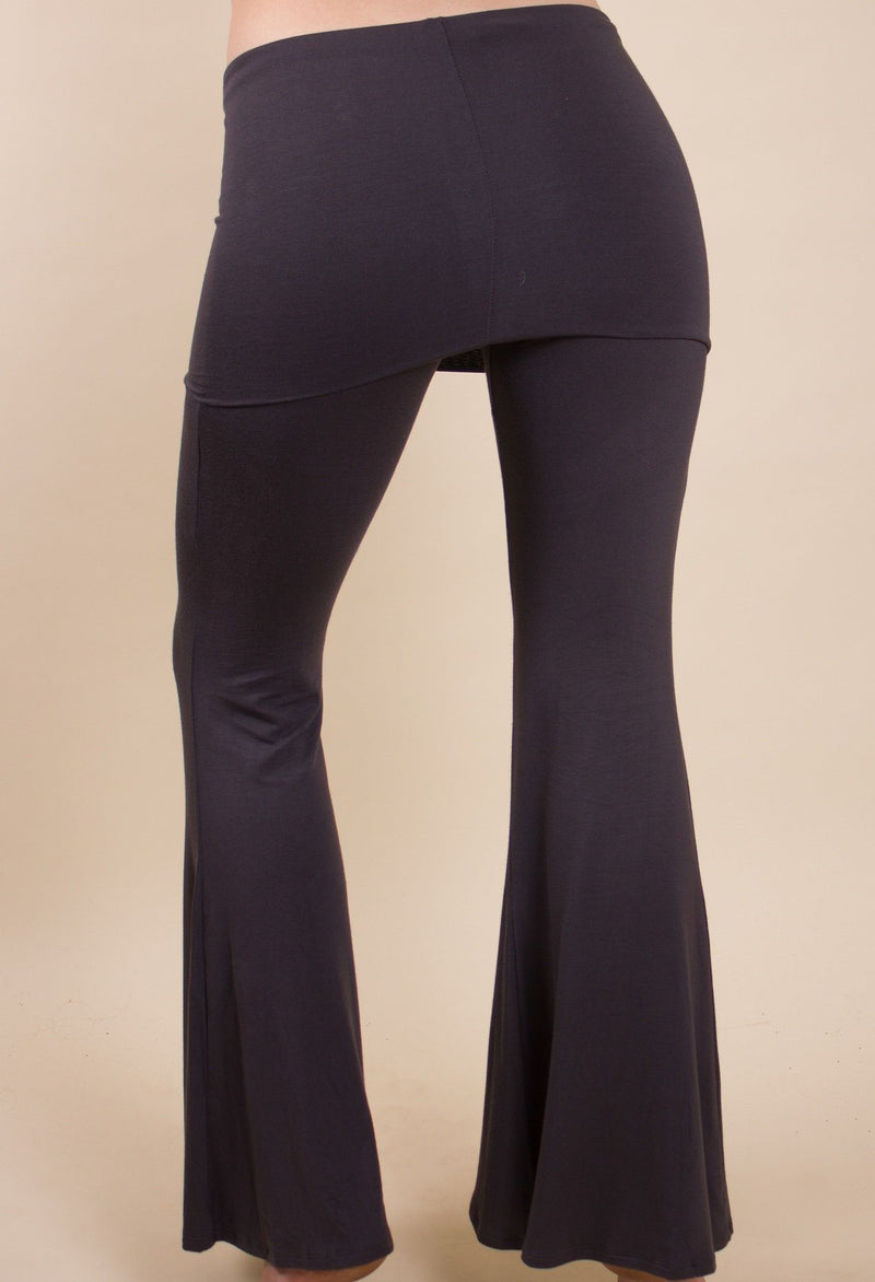 charcoal black fold over flared bell bottom festival pants modal fabric 